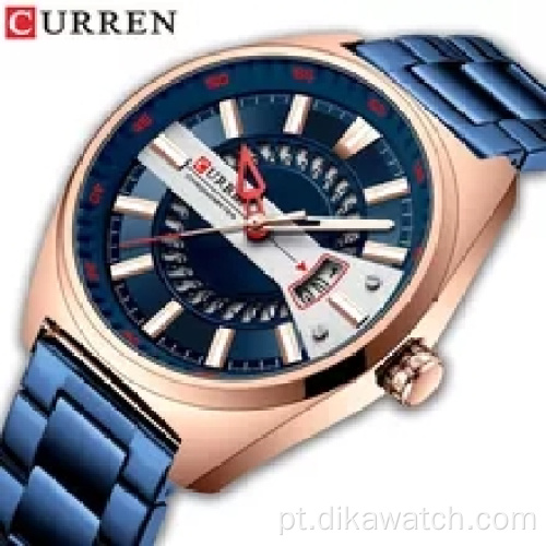 2021 CURREN 8403 Relógios masculinos de quartzo luxuosos relógios de pulso com pulseira de aço inoxidável luminosa de design criativo dourado para homens